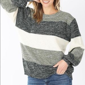 Green Colorblock oversized sweater